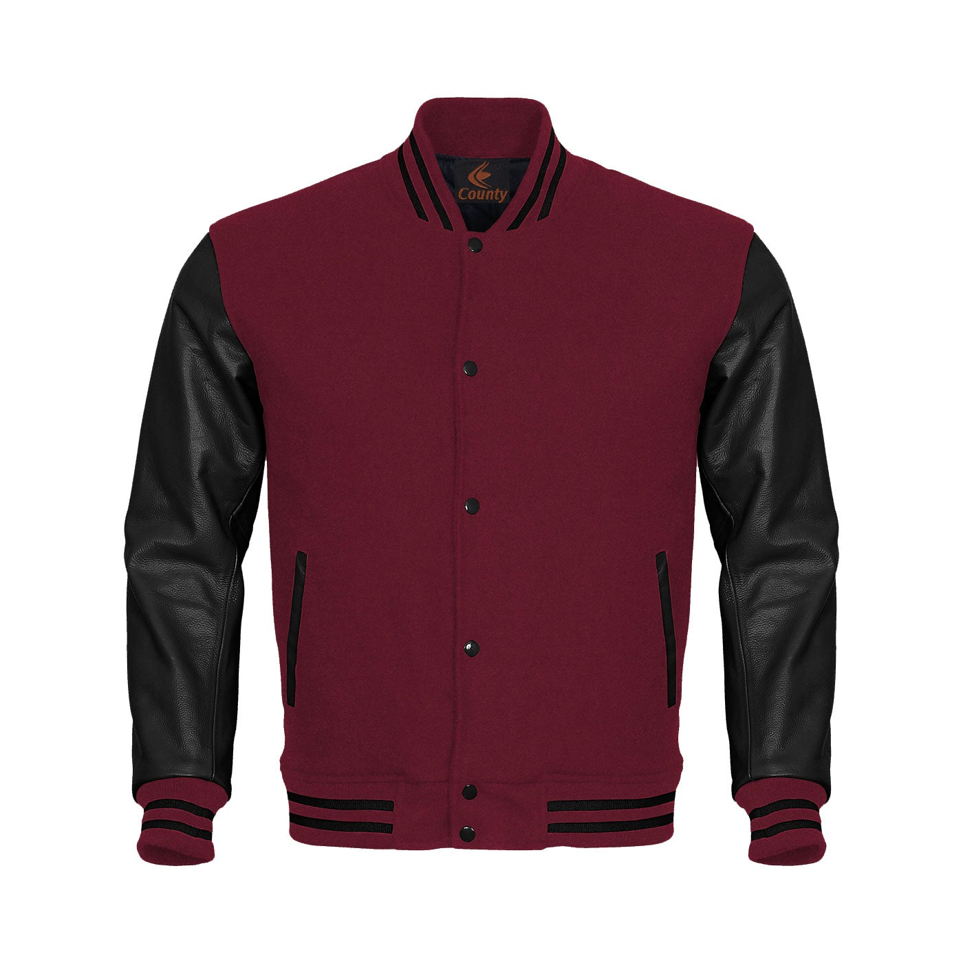 Custom Varsity Jackets Maroon Body and Black Leather Sleeves Varsity Jacket