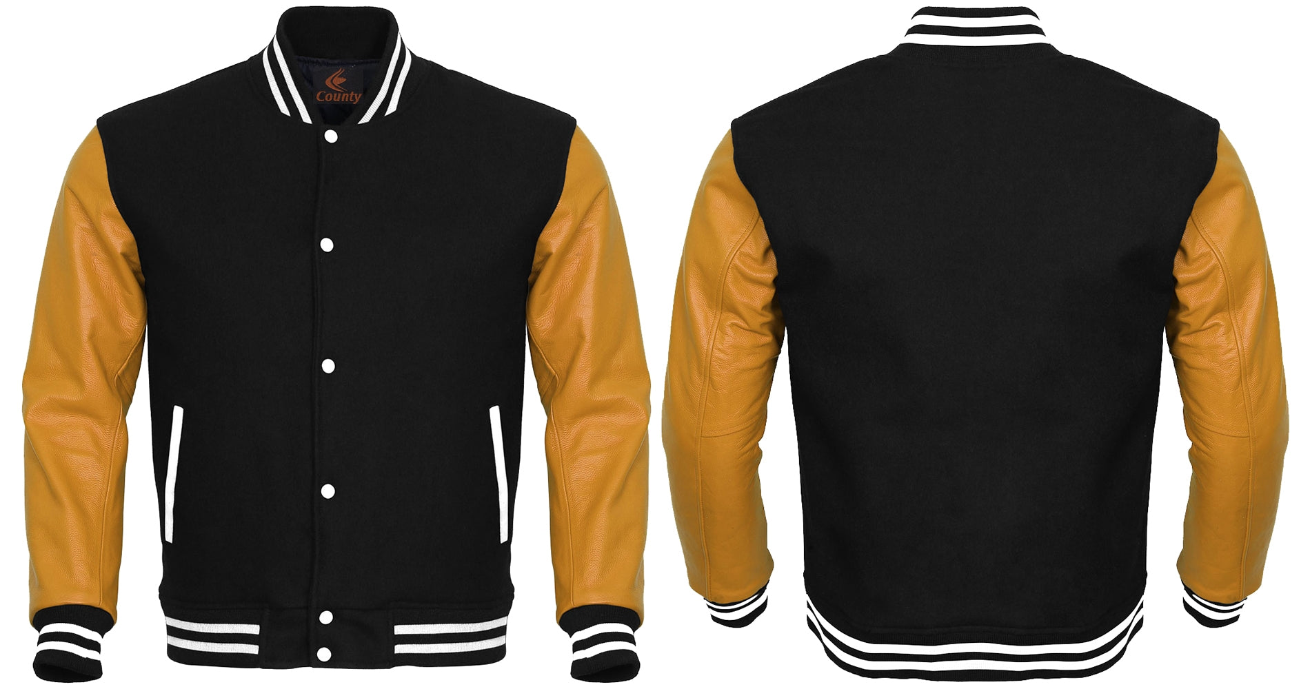 Varsity Jacket Black Body and Gold Leather Sleeves Letterman Jacket