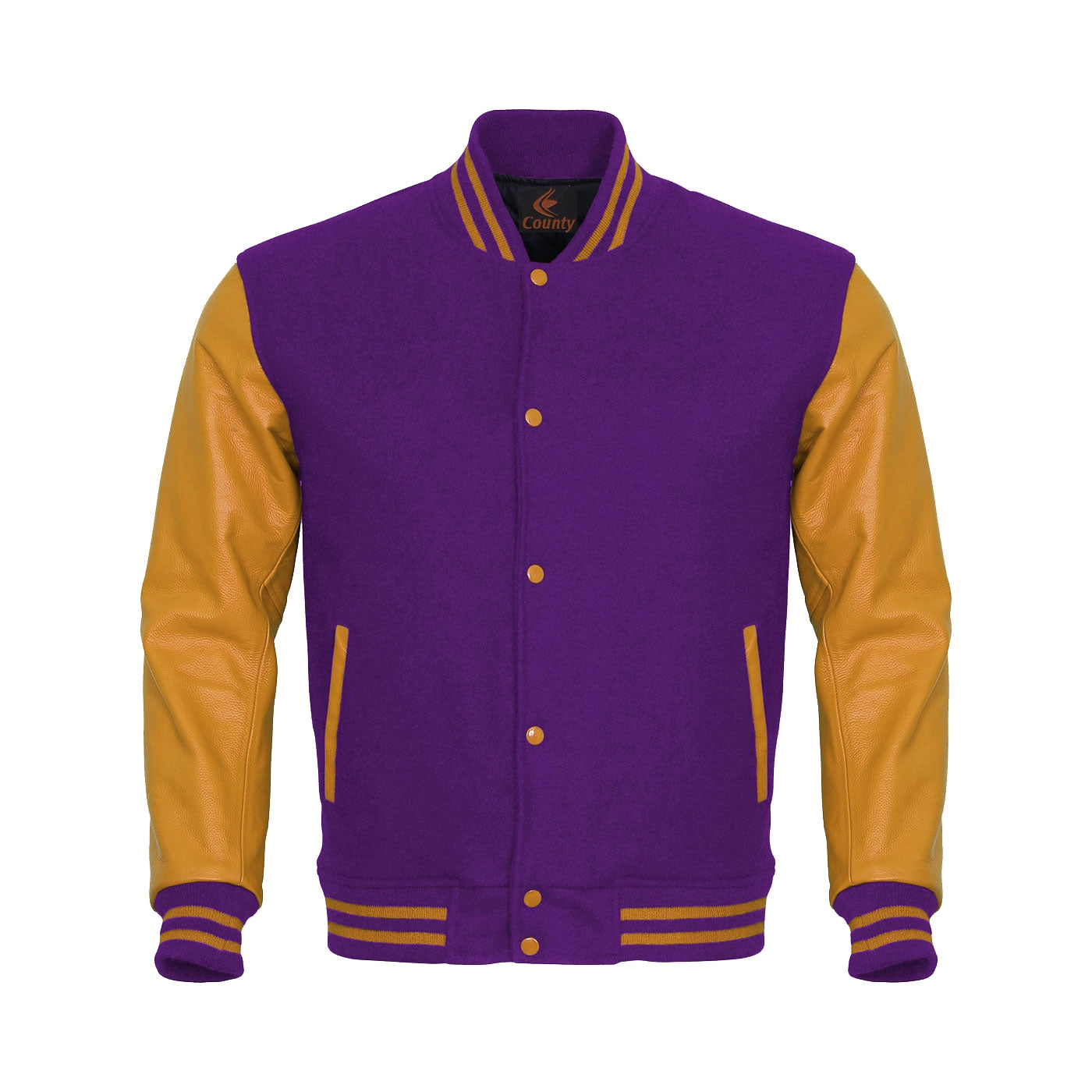 Varsity Jacket Women Purple Body and Gold Leather Sleeves Varsity Jacket