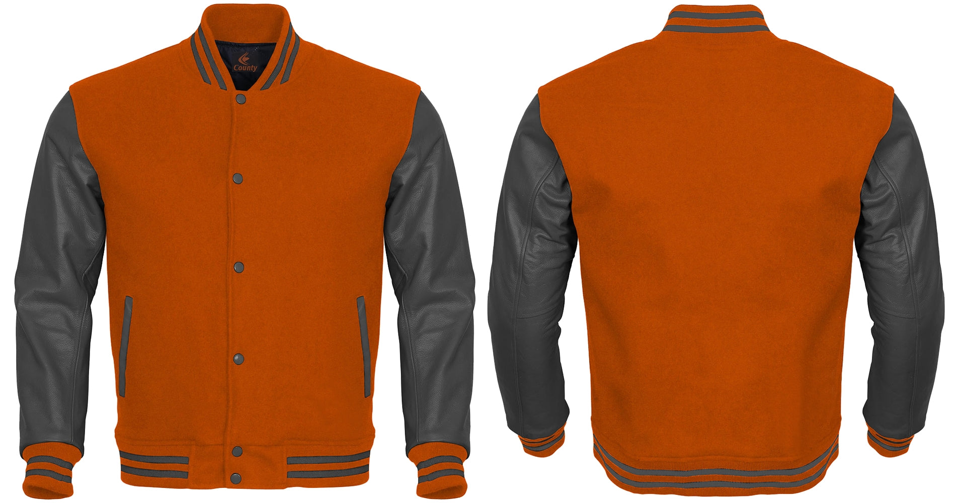 Varsity Jacket Women Orange Body and Gray Leather Sleeves Varsity Jacket