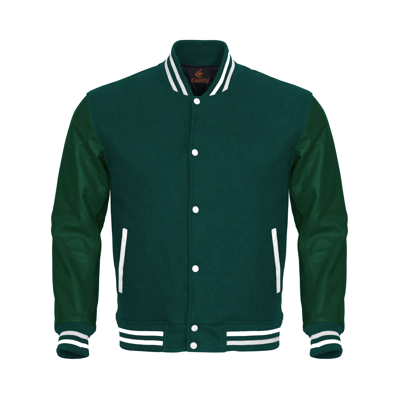 Varsity Jacket Mens Green Body and Green Leather Sleeves Varsity Jacket