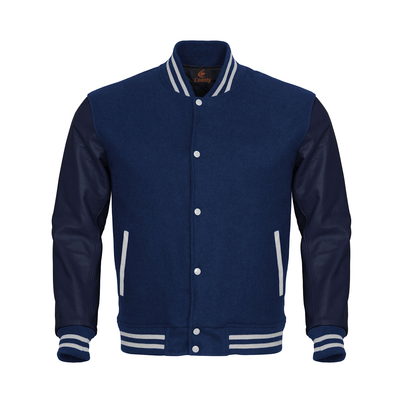 Team Varsity Jackets Navy Blue Body and Navy Blue Leather Sleeves Varsity Jacket