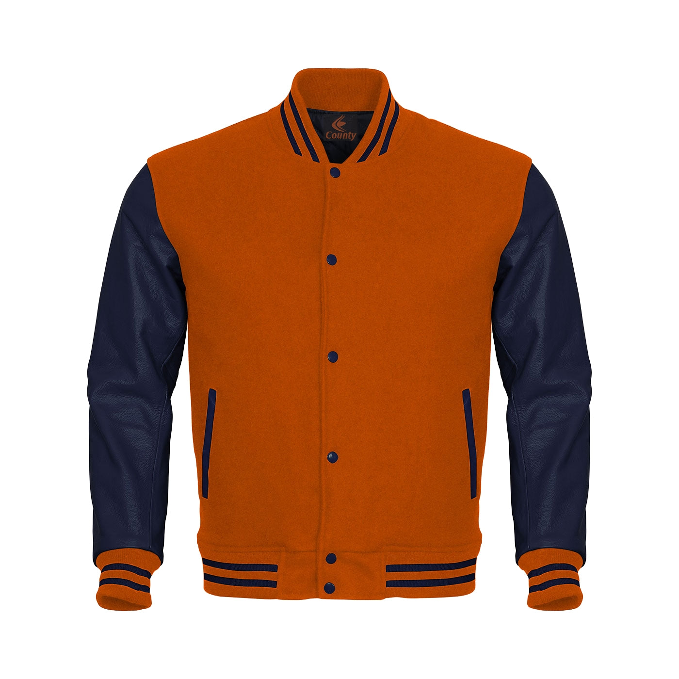 Varsity Jacket Women Orange Body and Navy Blue Leather Sleeves Varsity Jacket