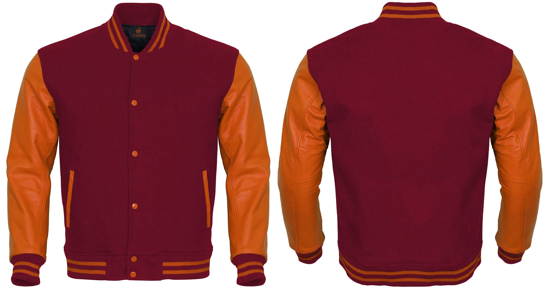 Letterman Jacket Maroon Body and Orange Leather Sleeves Varsity Jacket