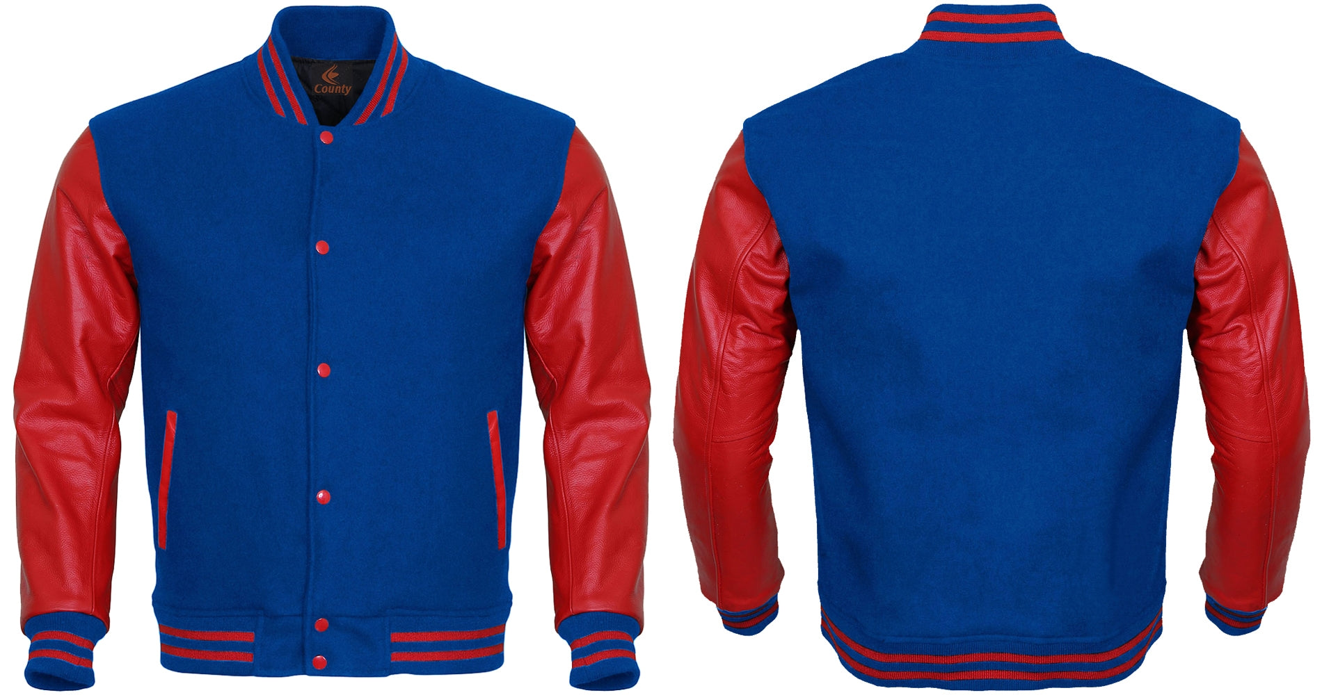 Varsity Jacket Mens Blue Body and Red Leather Sleeves Varsity Jacket