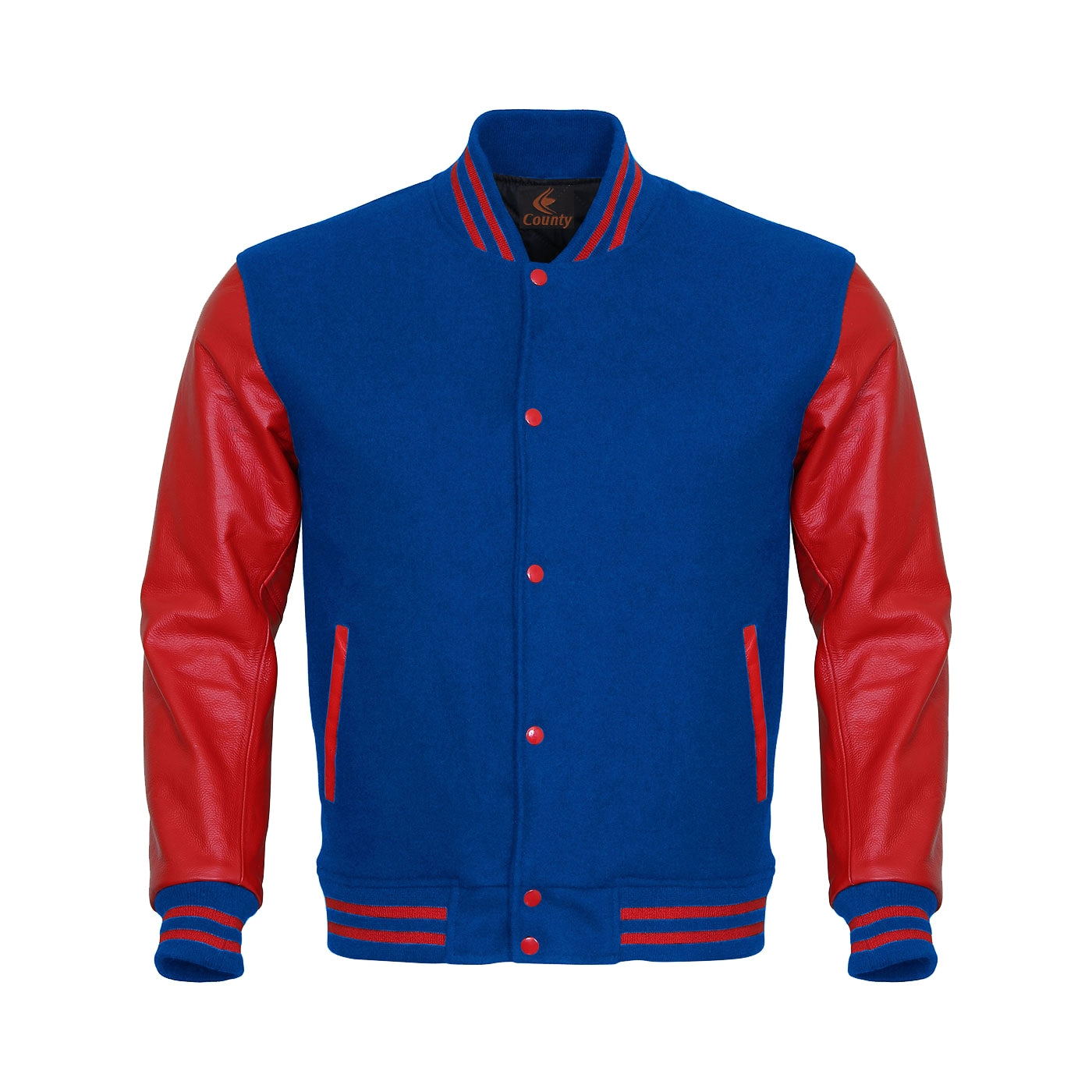 Varsity Jacket Mens Blue Body and Red Leather Sleeves Varsity Jacket