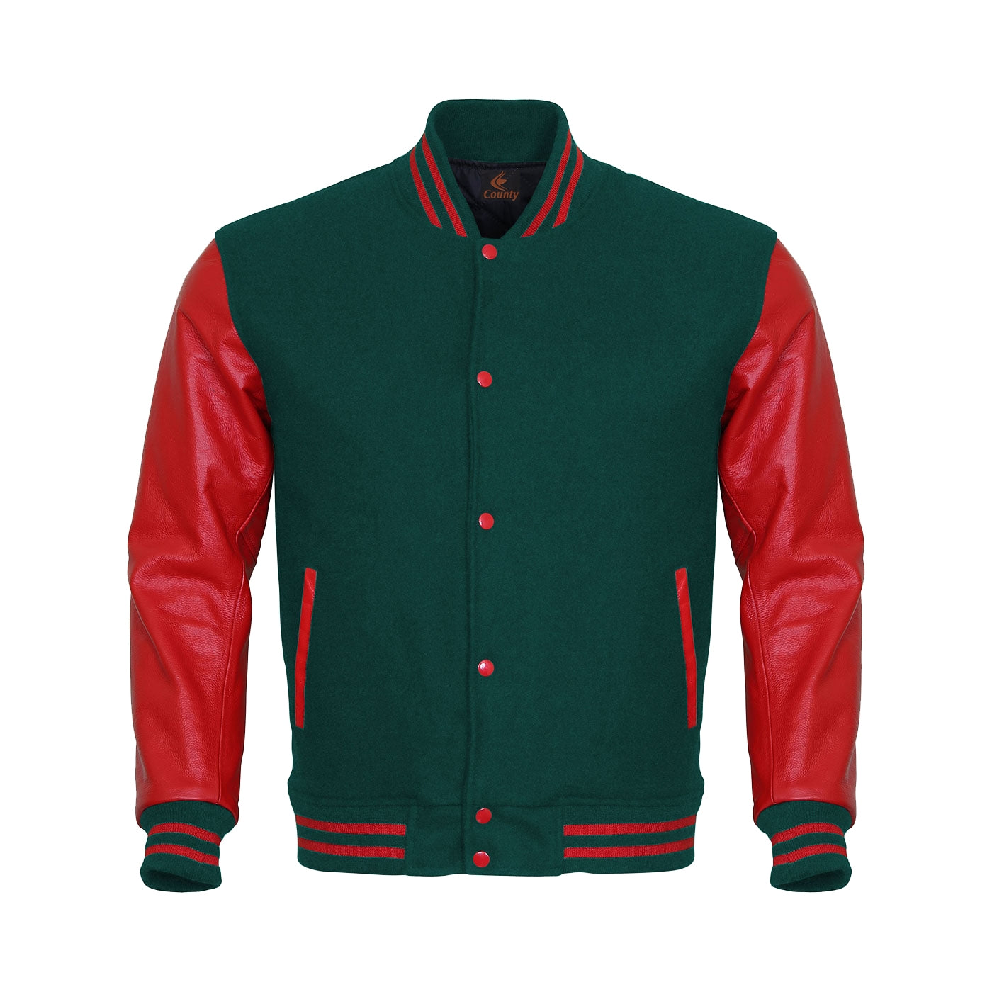 Varsity Jacket Mens Green Body and Red Leather Sleeves Varsity Jacket