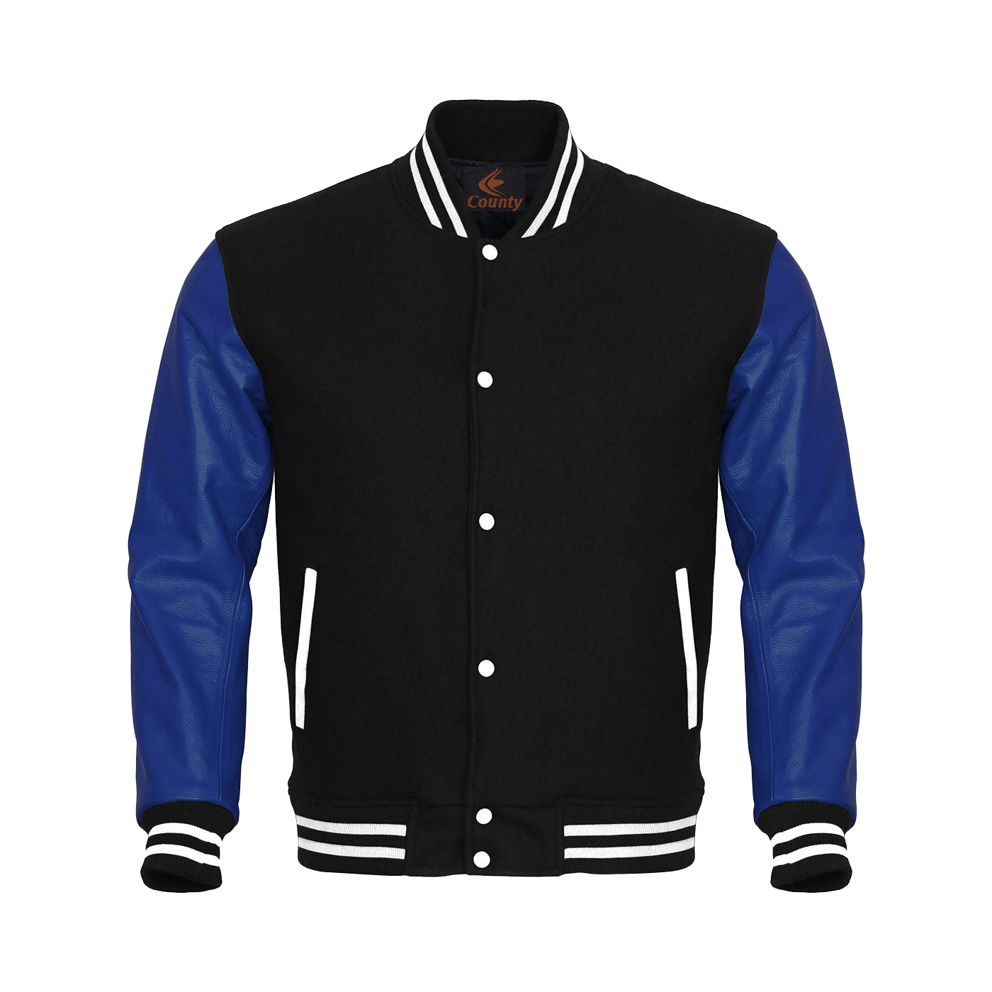 Varsity Jacket with Black Body and Blue Leather Sleeves