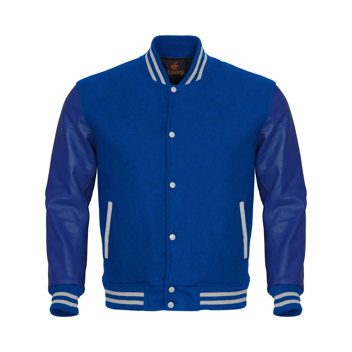 Team Varsity Jackets Blue Body and Blue Leather Sleeves Varsity Jacket