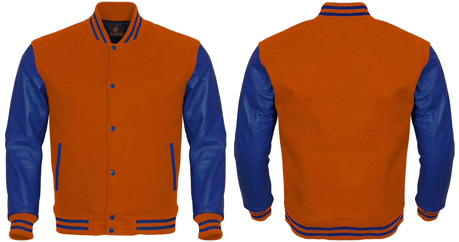 Varsity Jacket Women Orange Body and Blue Leather Sleeves Varsity Jacket