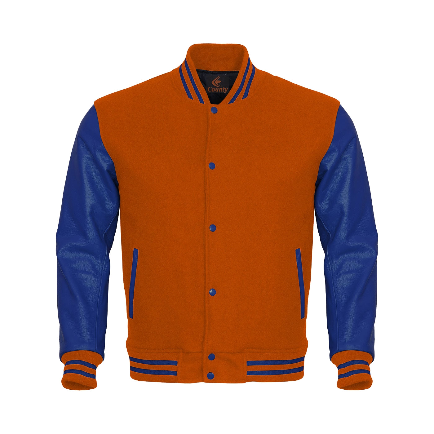 Varsity Jacket Women Orange Body and Blue Leather Sleeves Varsity Jacket