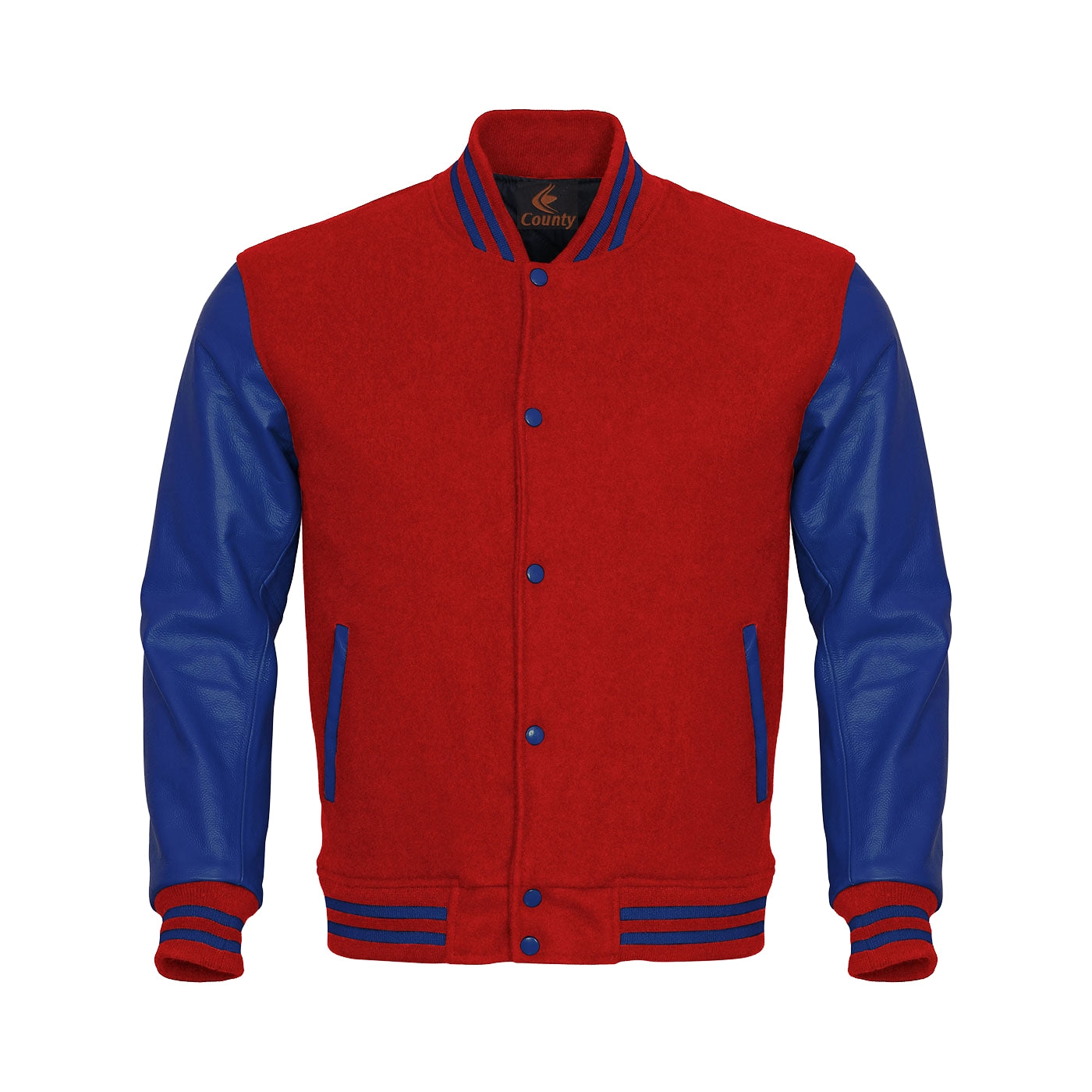 Custom Varsity Jackets Red Body and Blue Leather Sleeves Varsity Jacket