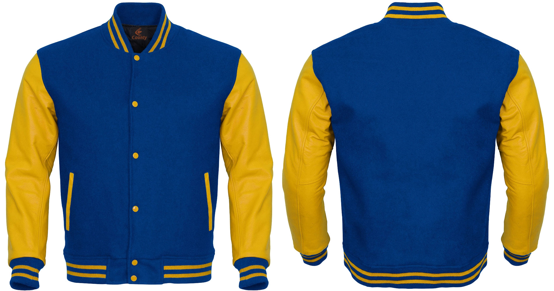 Varsity Jacket Mens Blue Body and Yellow Leather Sleeves Varsity Jacket