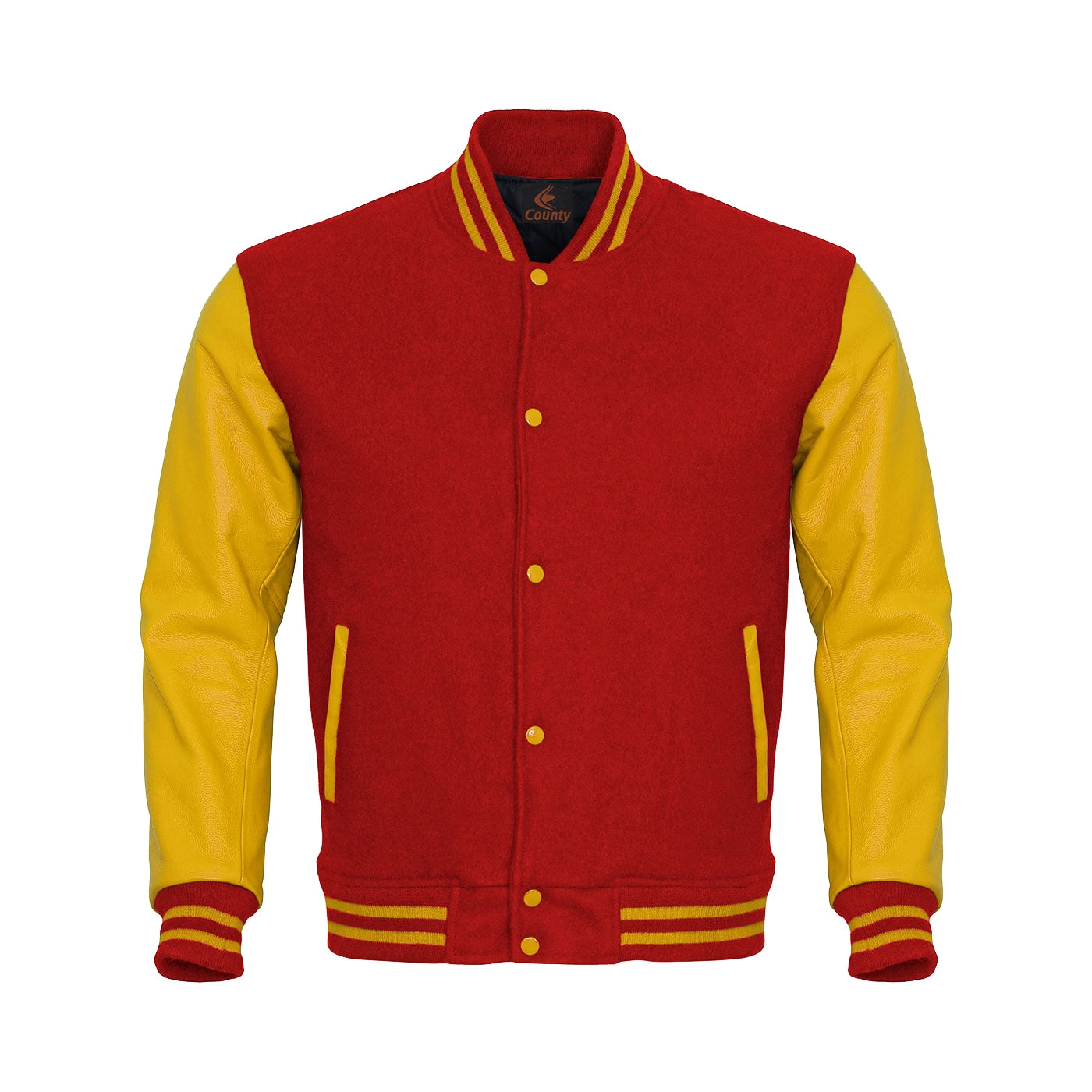 Custom Varsity Jackets Red Body and Yellow Leather Sleeves Varsity Jacket