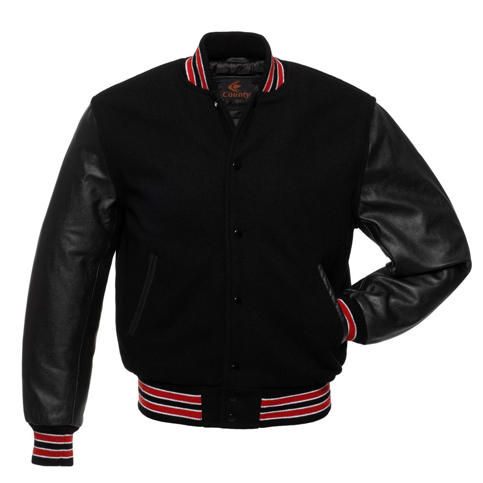 Team Varsity Jacket with Black Body and Black Leather Sleeves