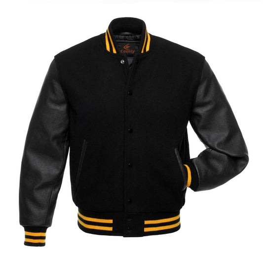 Varsity Jacket with Black Body and Black Leather Sleeves