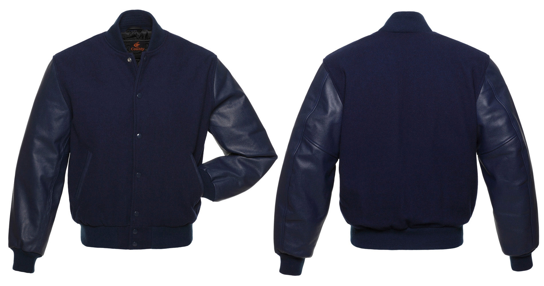 Mens Letterman Jacket Navy Blue Body and Navy Blue Leather Sleeves Varsity Jacket