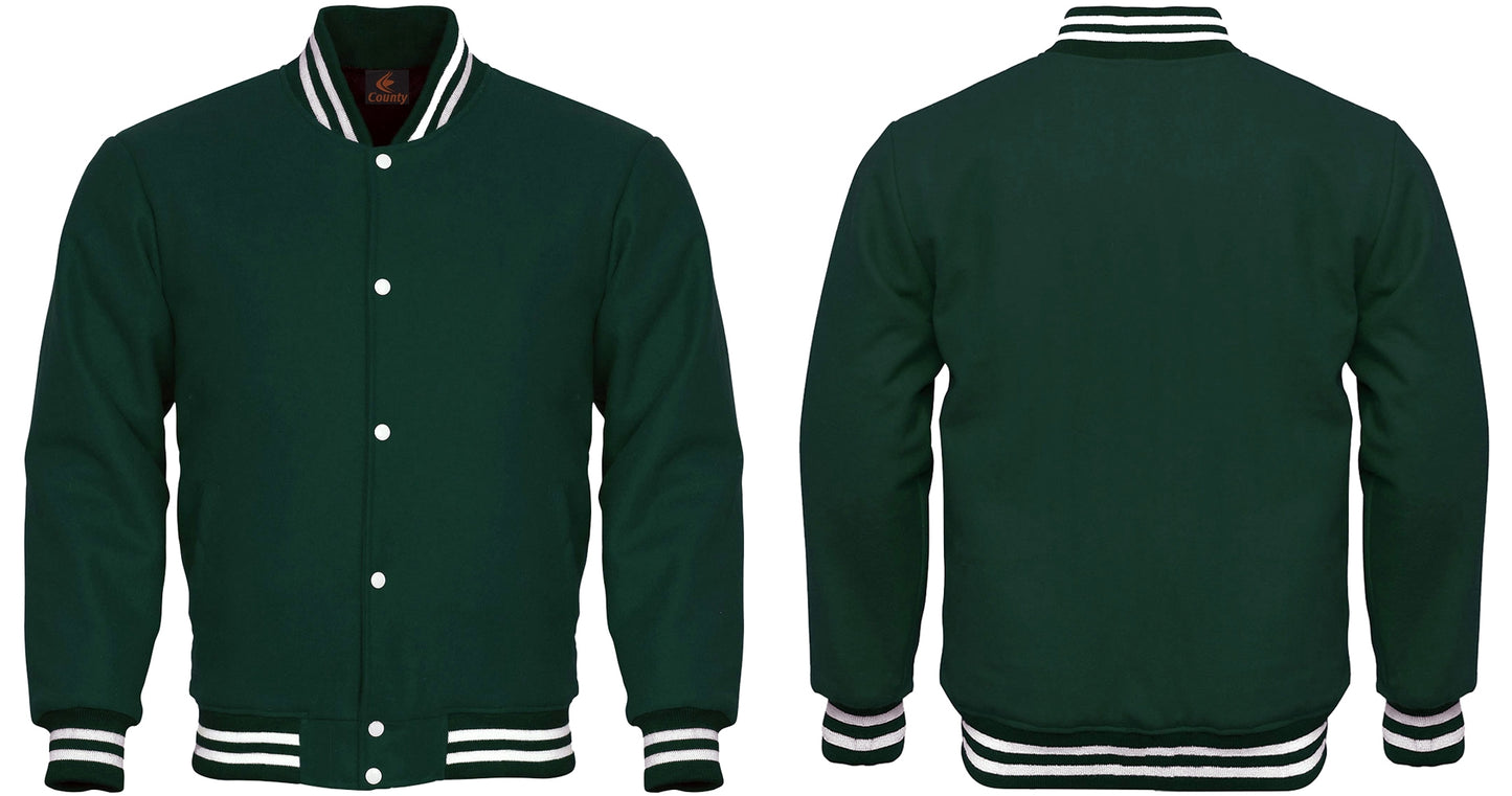 Super Quality Bomber Varsity Letterman Baseball Jacket Green Body 