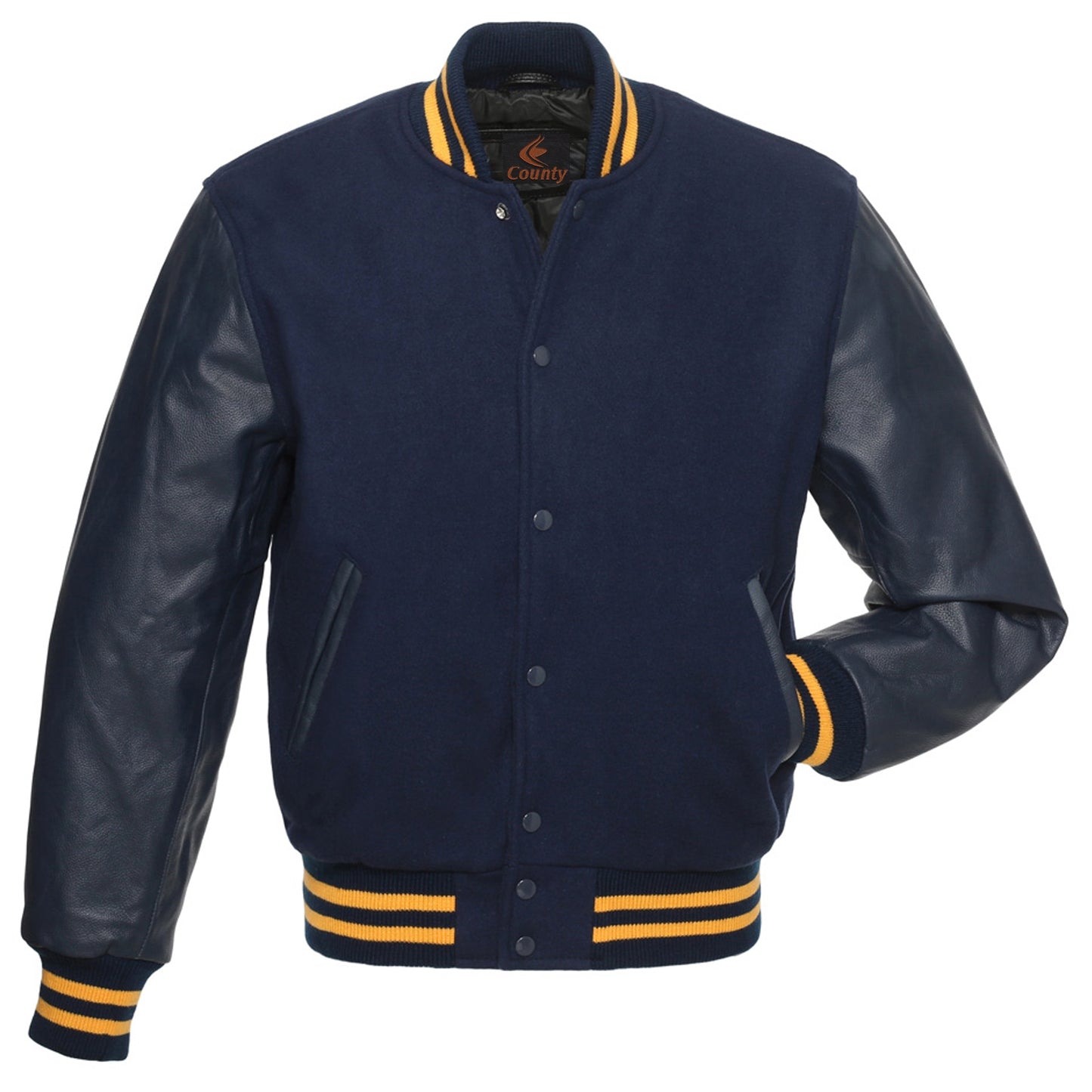 Letterman Jacket Navy Blue Body and Navy Blue Leather Sleeves Varsity Jacket