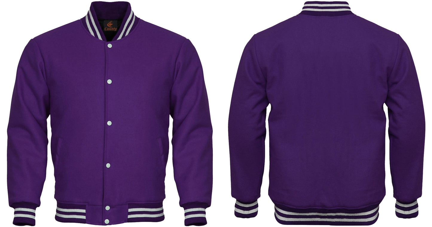 Super Quality Bomber Varsity Letterman Baseball Jacket Purple Body 