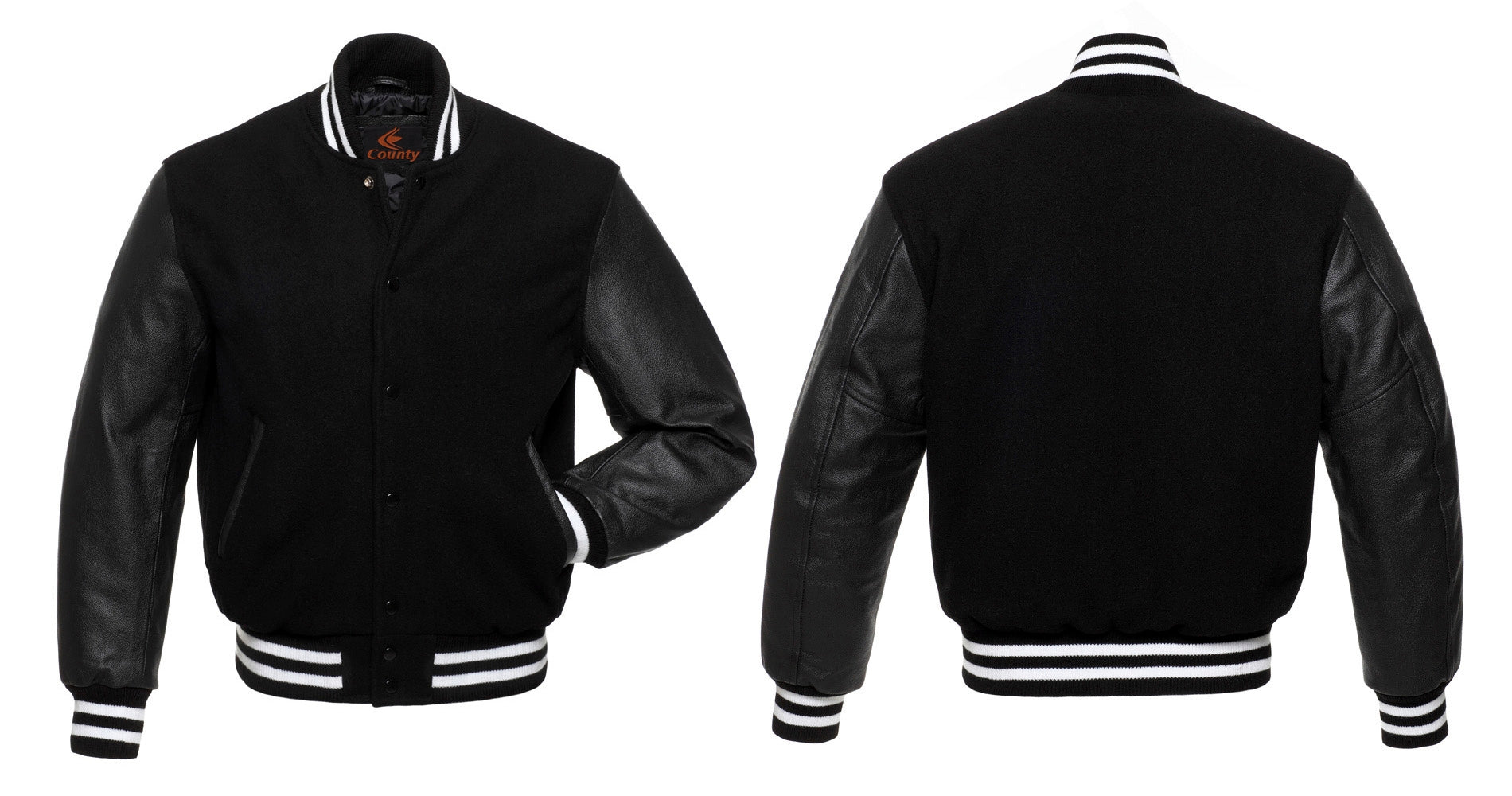 Varsity Jacket with Black Body and Black Leather Sleeves