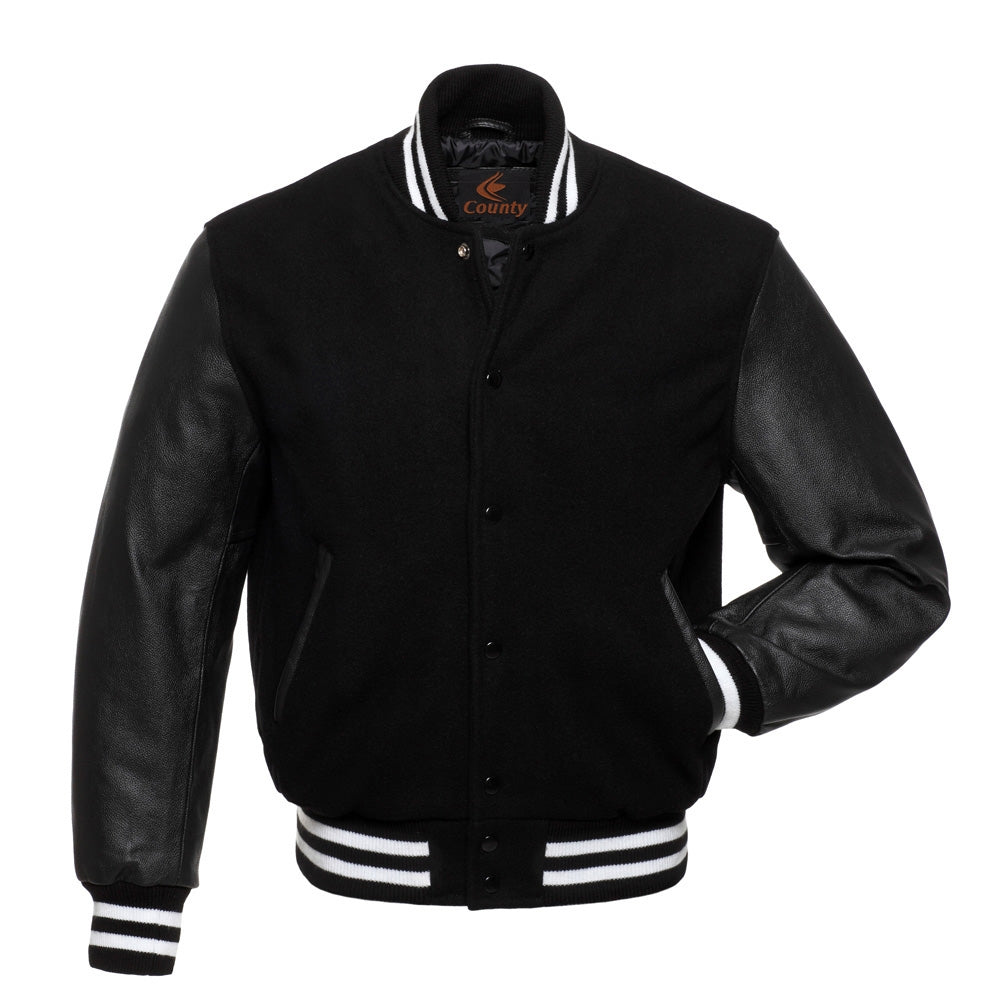 Varsity Jacket with Black Body and Black Leather Sleeves