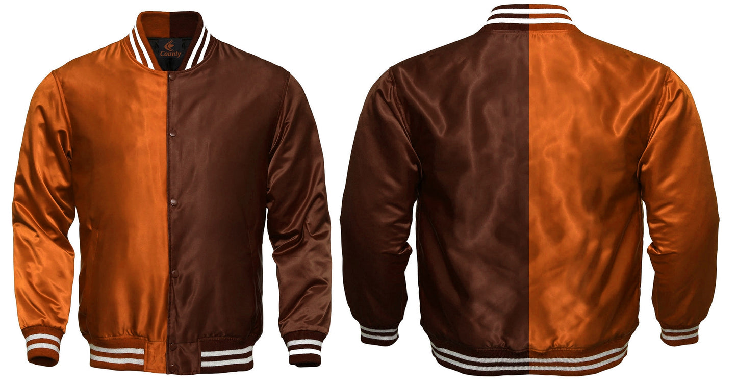 Team Varsity Jackets Orange Brown Satin Jacket Letterman Jacket