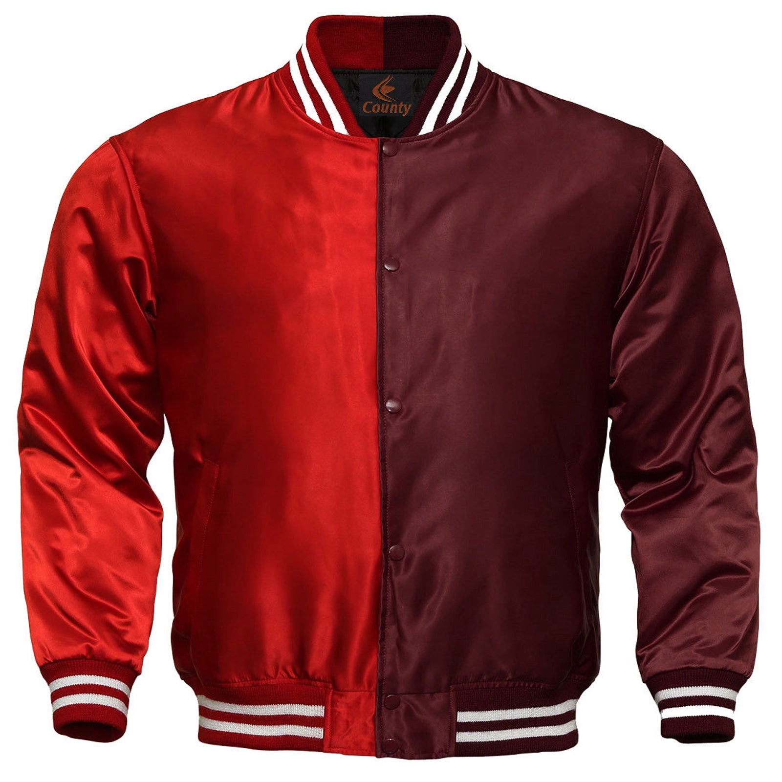 Mens Letterman Jacket Red Maroon Satin Jacket Ladies Varsity Jacket