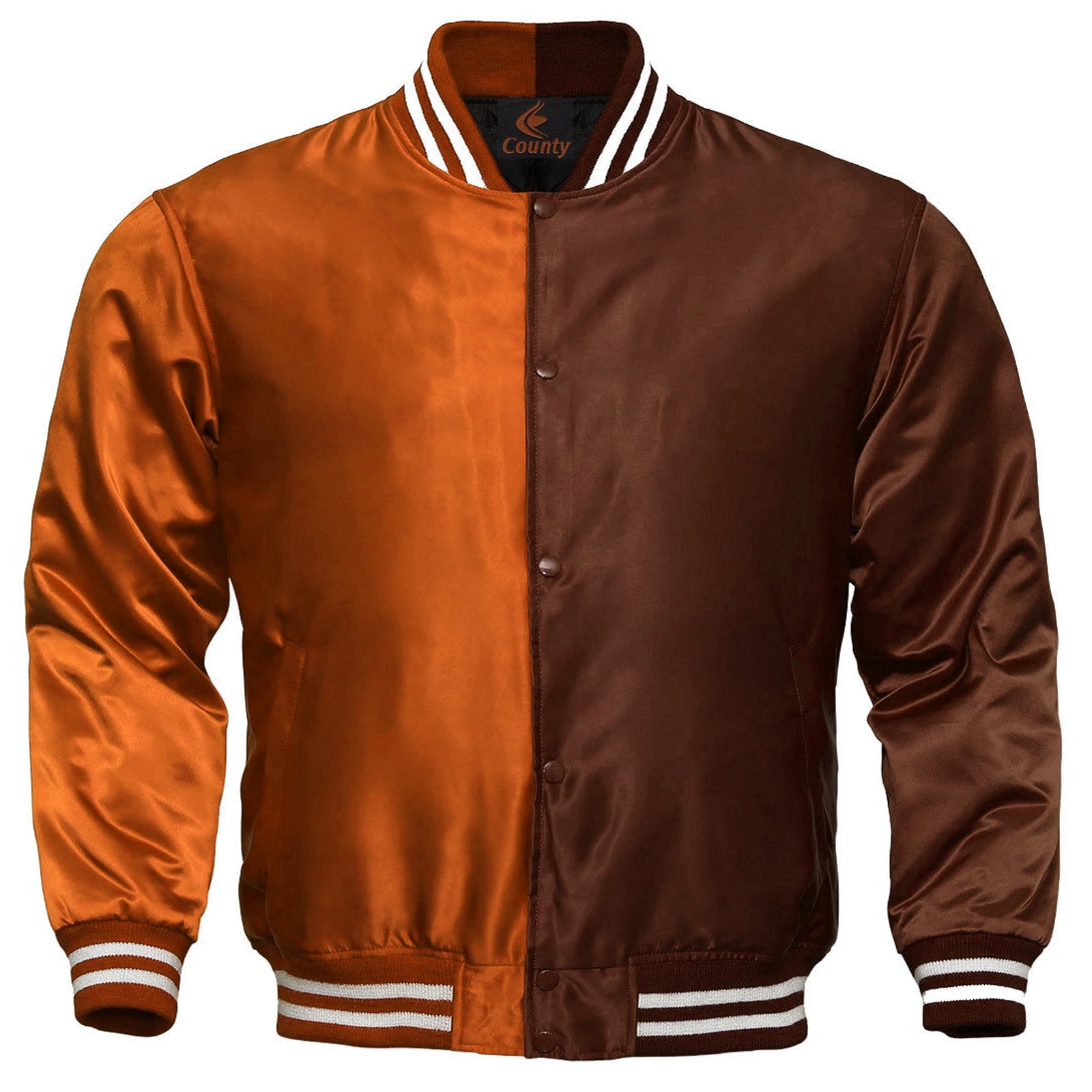 Team Varsity Jackets Orange Brown Satin Jacket Letterman Jacket