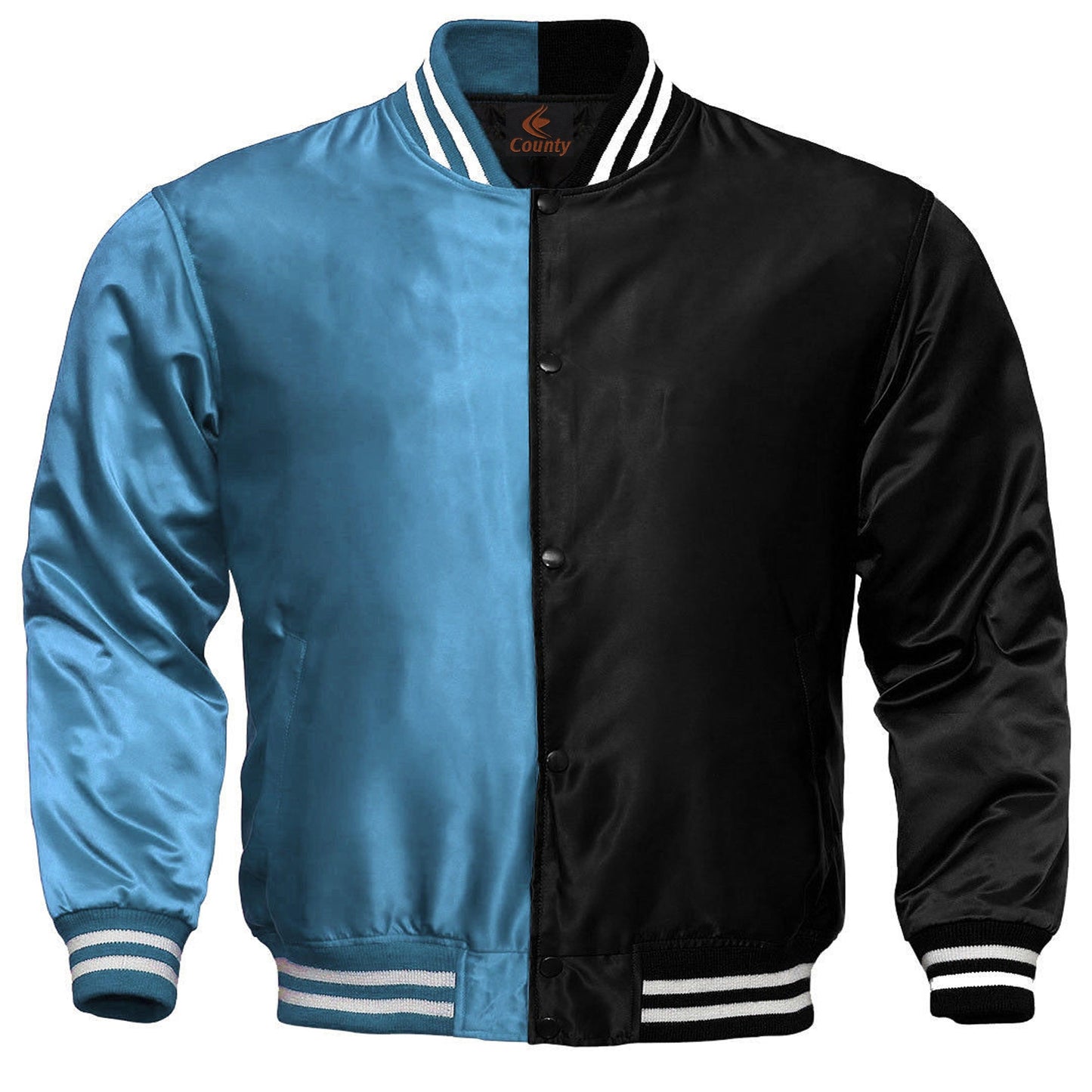 Varsity Jacket Women Sky Blue Black Satin Jacket Mens Jacket Varsity