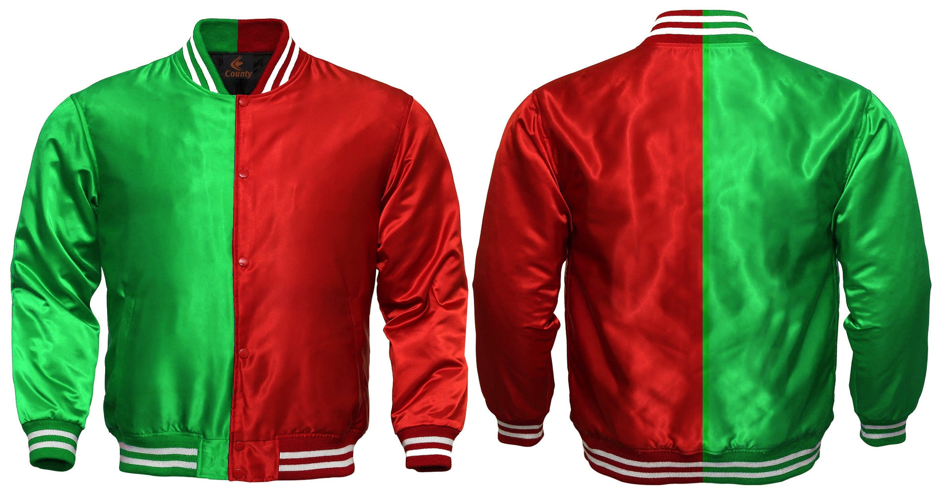 Varsity Jacket Mens Kelly Green Red Satin Jacket Custom Made Letterman Jackets