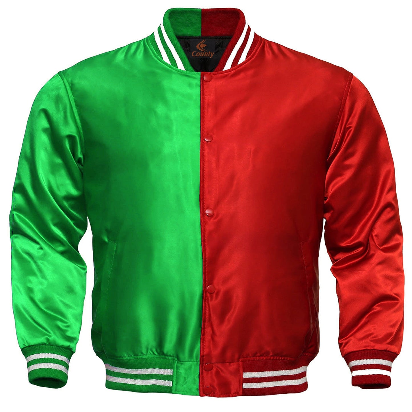 Varsity Jacket Mens Kelly Green Red Satin Jacket Custom Made Letterman Jackets