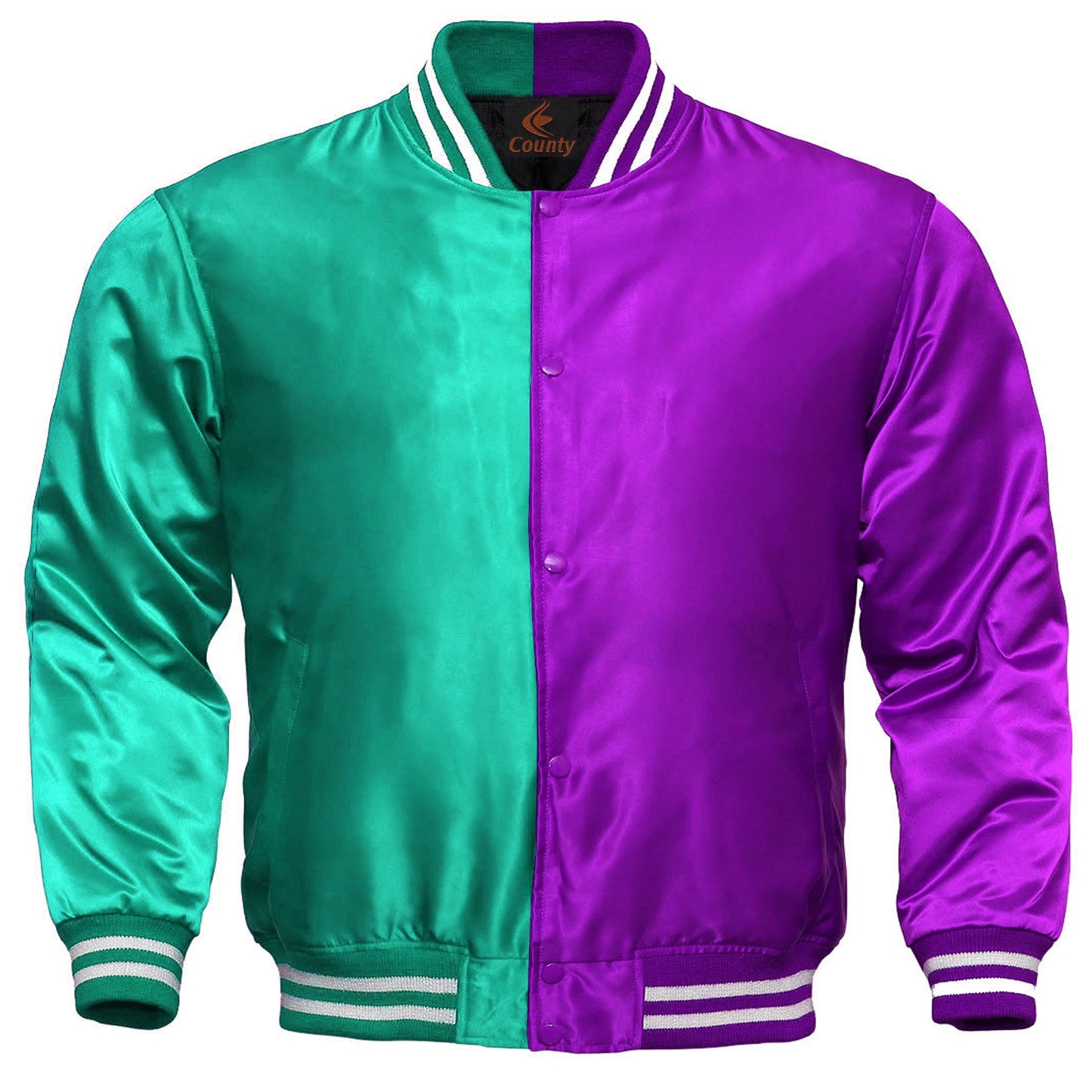 Mens Letterman Jacket Turquoise Hot Pink Satin Jacket Team Varsity Jackets