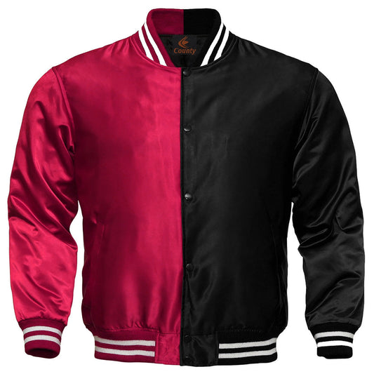 Varsity Jacket Mens Hot Pink Black Satin Jacket Custom Made Letterman Jackets