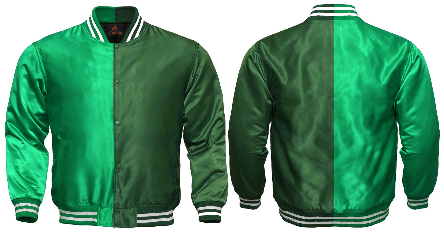 Team Varsity Jackets Kelly Green Forest Green Satin Jacket Letterman Jacket