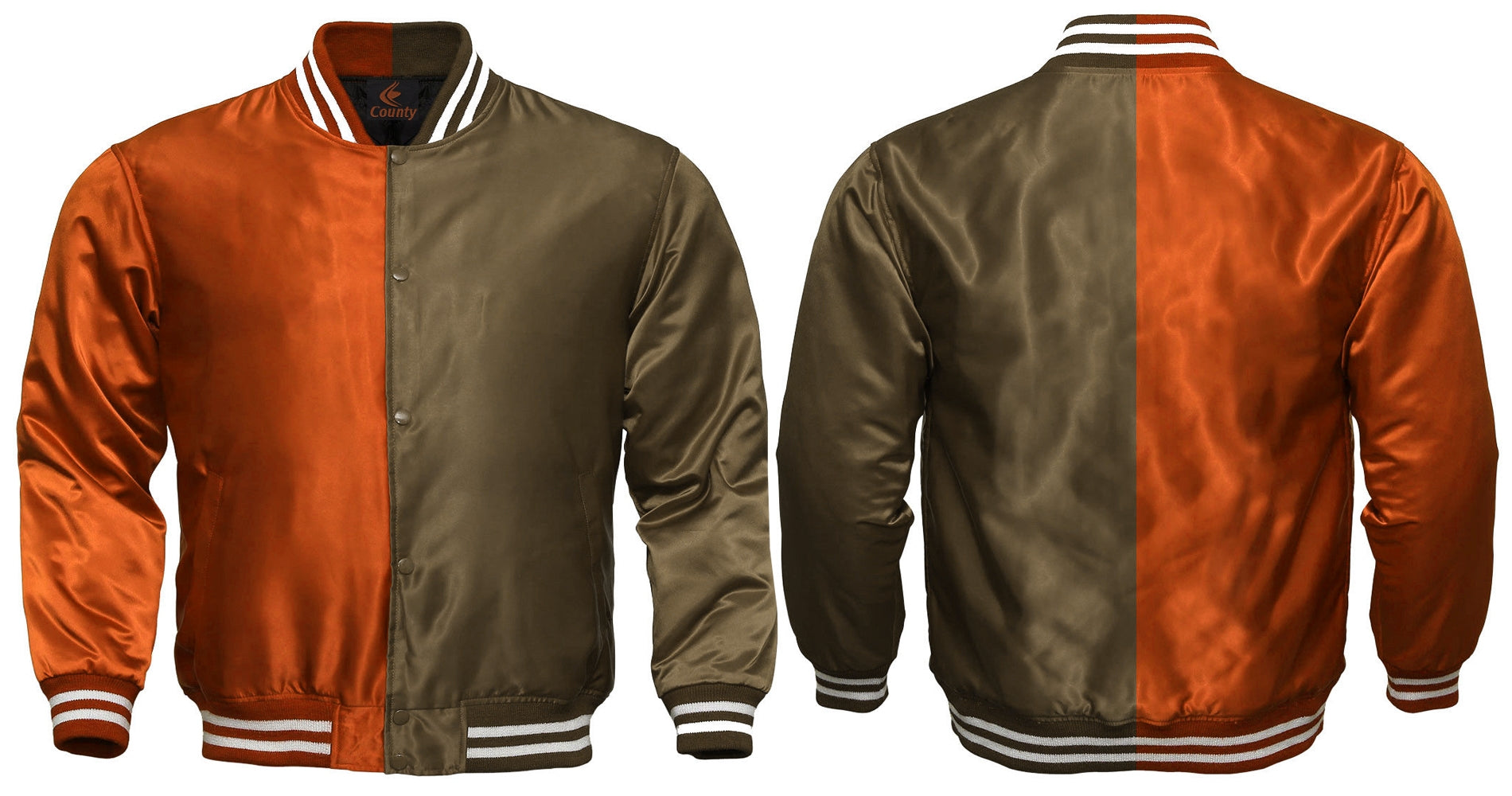 Mens Letterman Jacket Orange Brown Satin Jacket Team Varsity Jackets