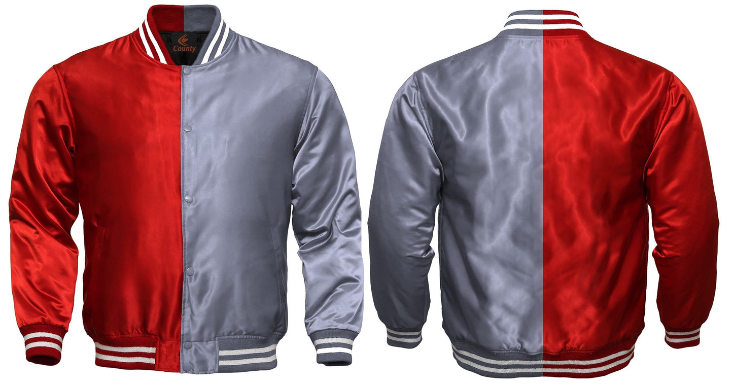 Mens Letterman Jacket Red Gray Satin Jacket Ladies Varsity Jacket