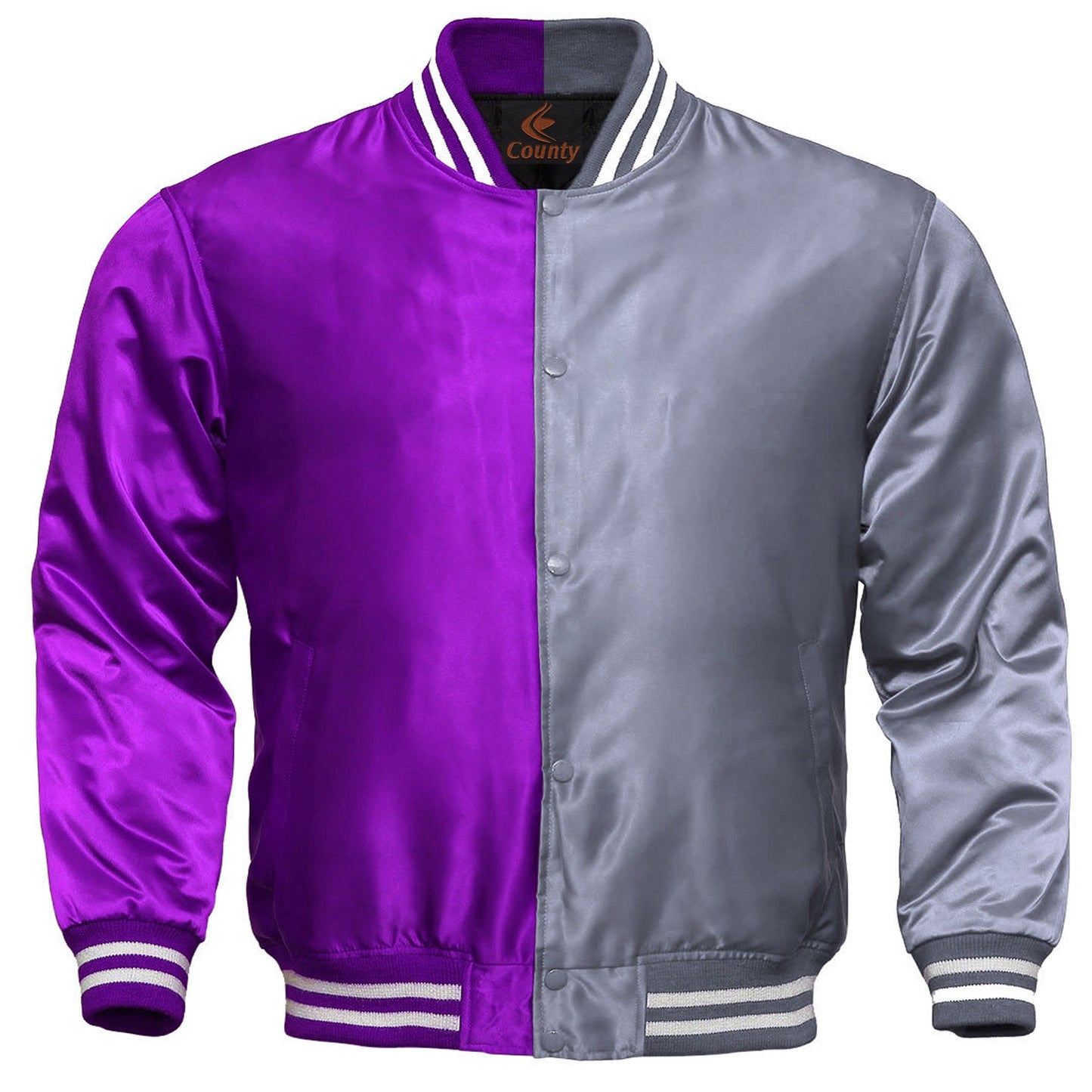 Custom Varsity Jackets Purple Silver Satin Jacket Mens Letterman Jacket