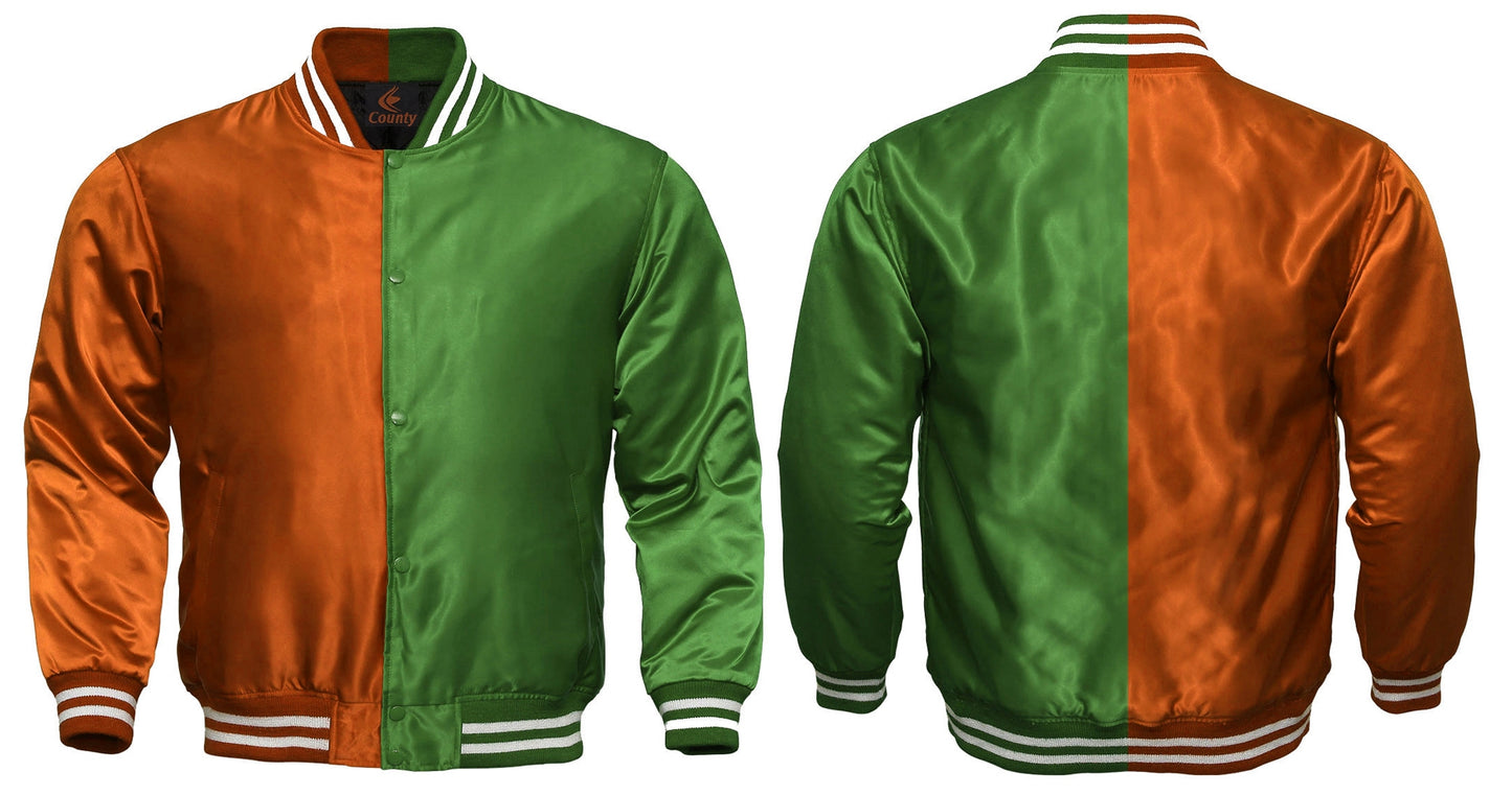 Team Varsity Jackets Orange Green Satin Jacket Letterman Jacket