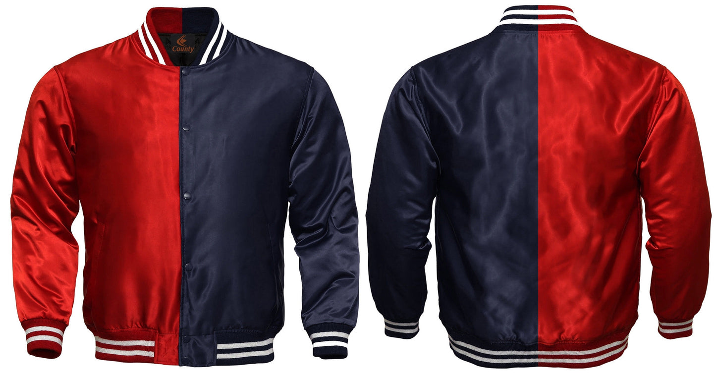 Varsity Jacket Women Red Navy Blue Satin Jacket Mens Jacket Varsity