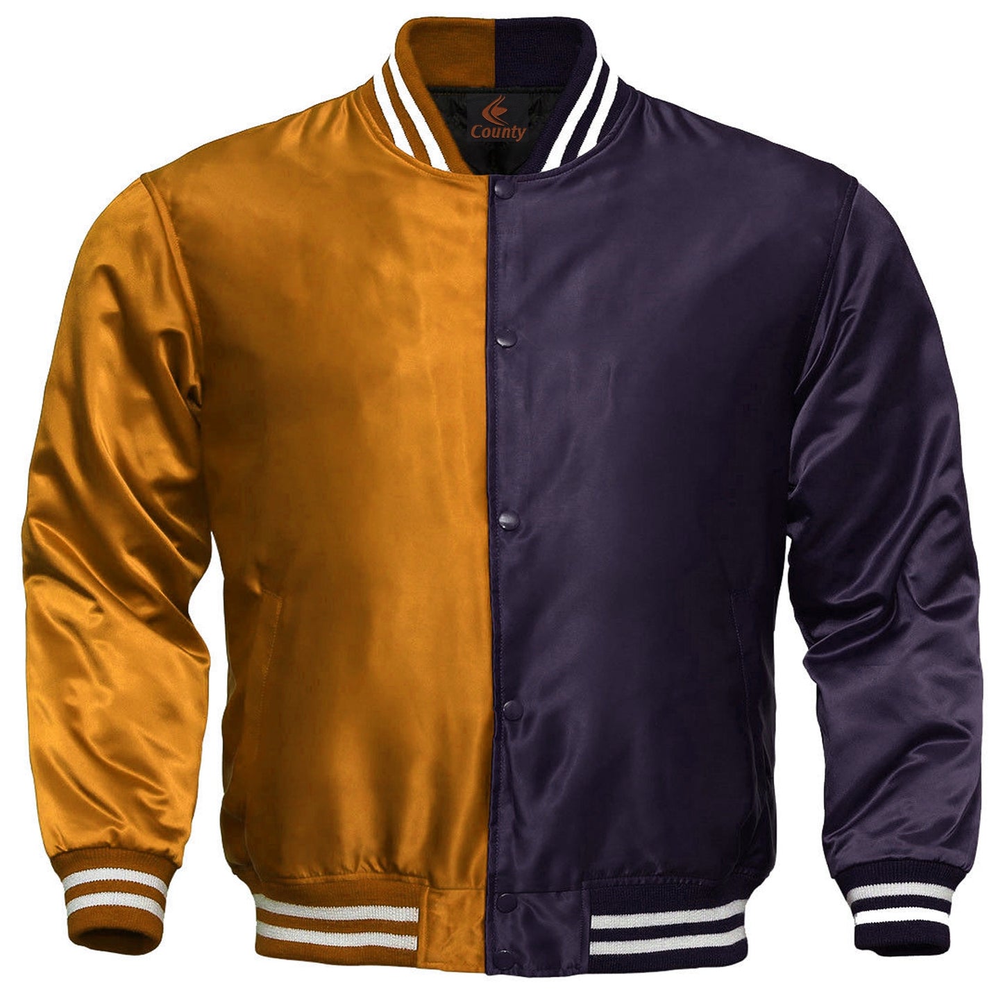 Mens Letterman Jacket Orange Navy Blue Satin Jacket Team Varsity Jackets