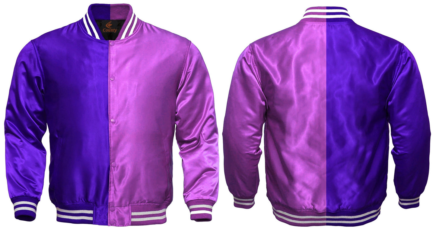 Custom Varsity Jackets Purple Pink Satin Jacket Mens Letterman Jacket