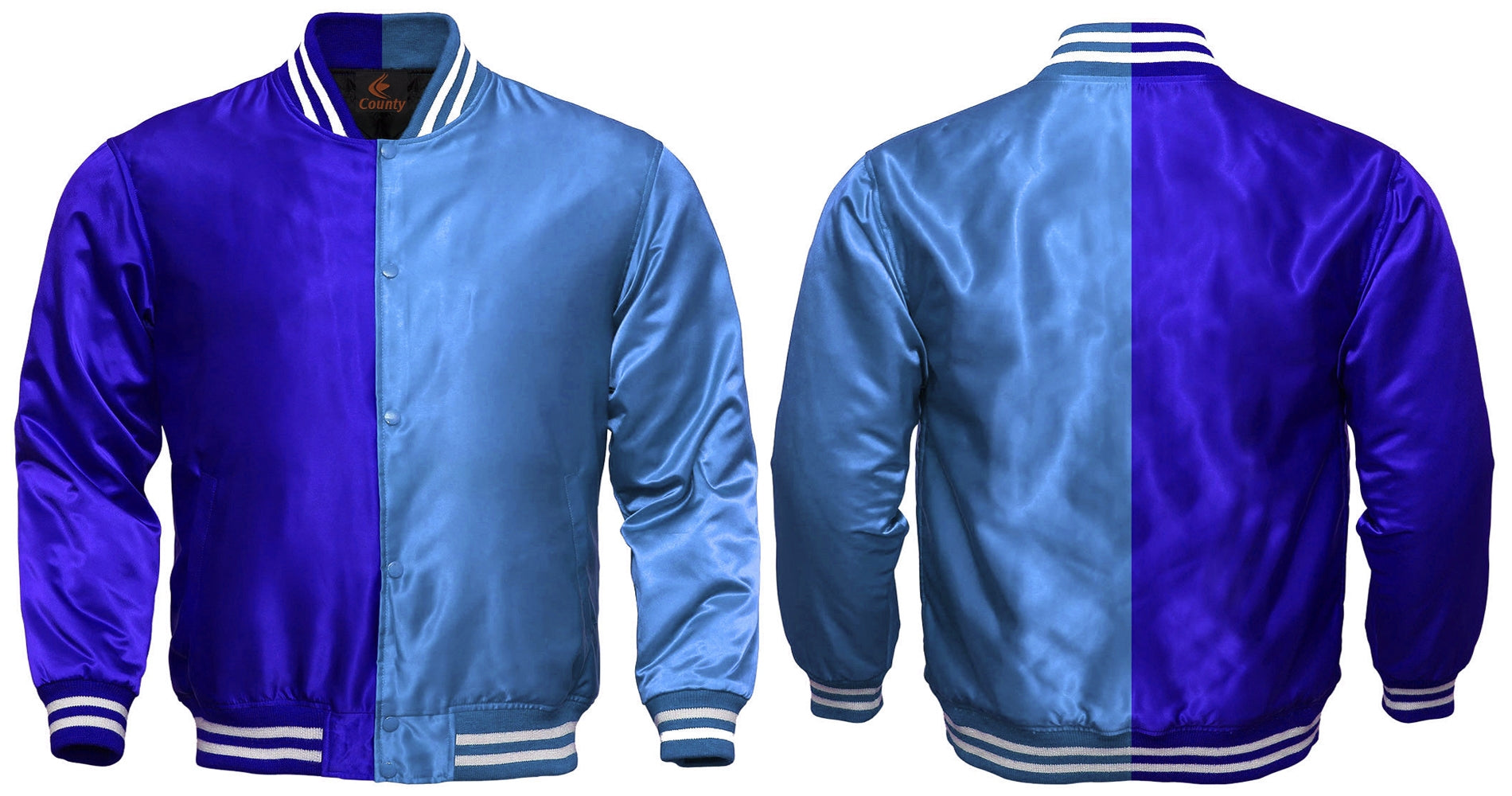 Mens Letterman Jacket Royal Blue Sky Blue Satin Jacket Team Varsity Jackets