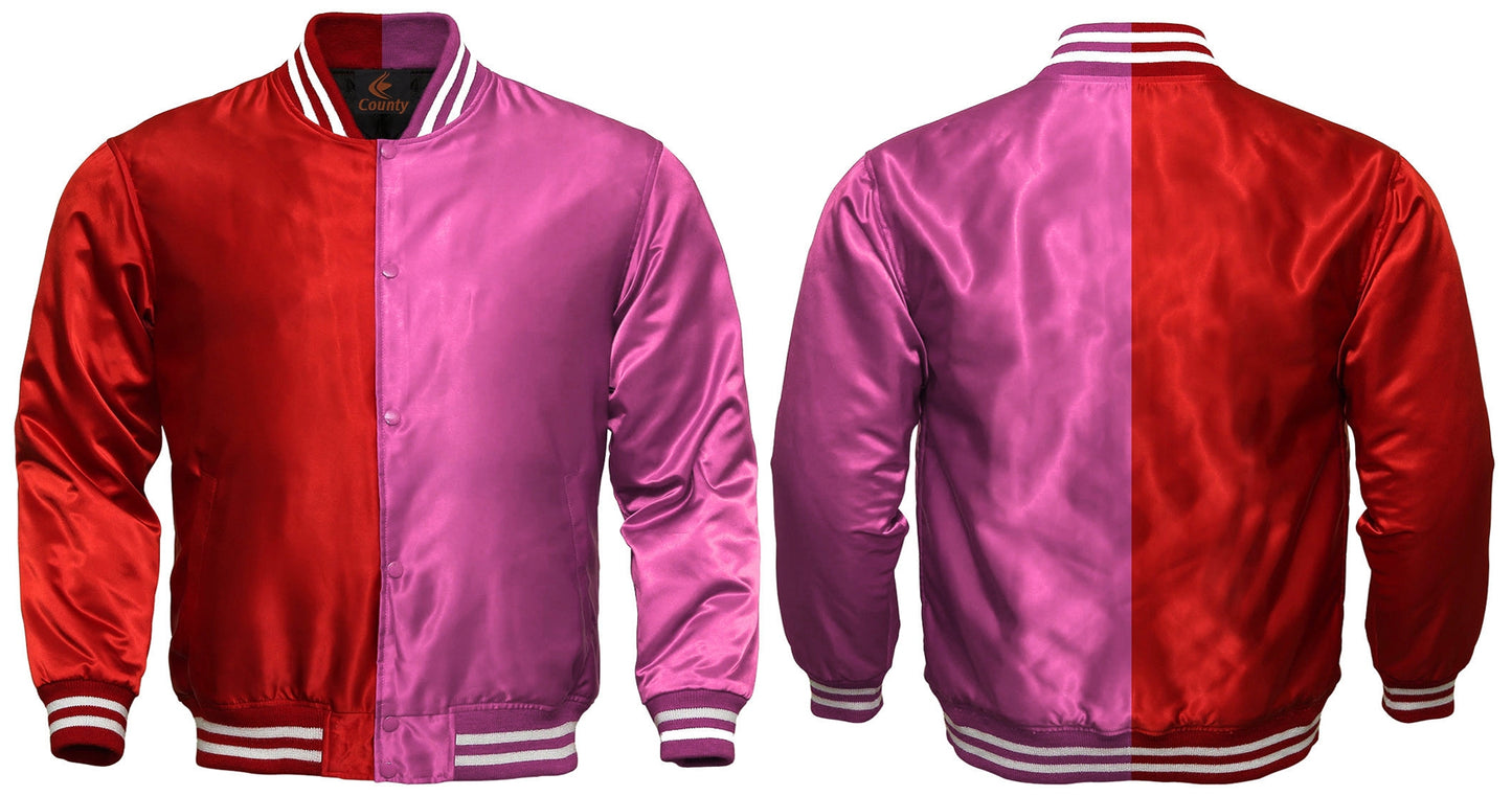 Varsity Jacket Women Red Pink Satin Jacket Mens Jacket Varsity