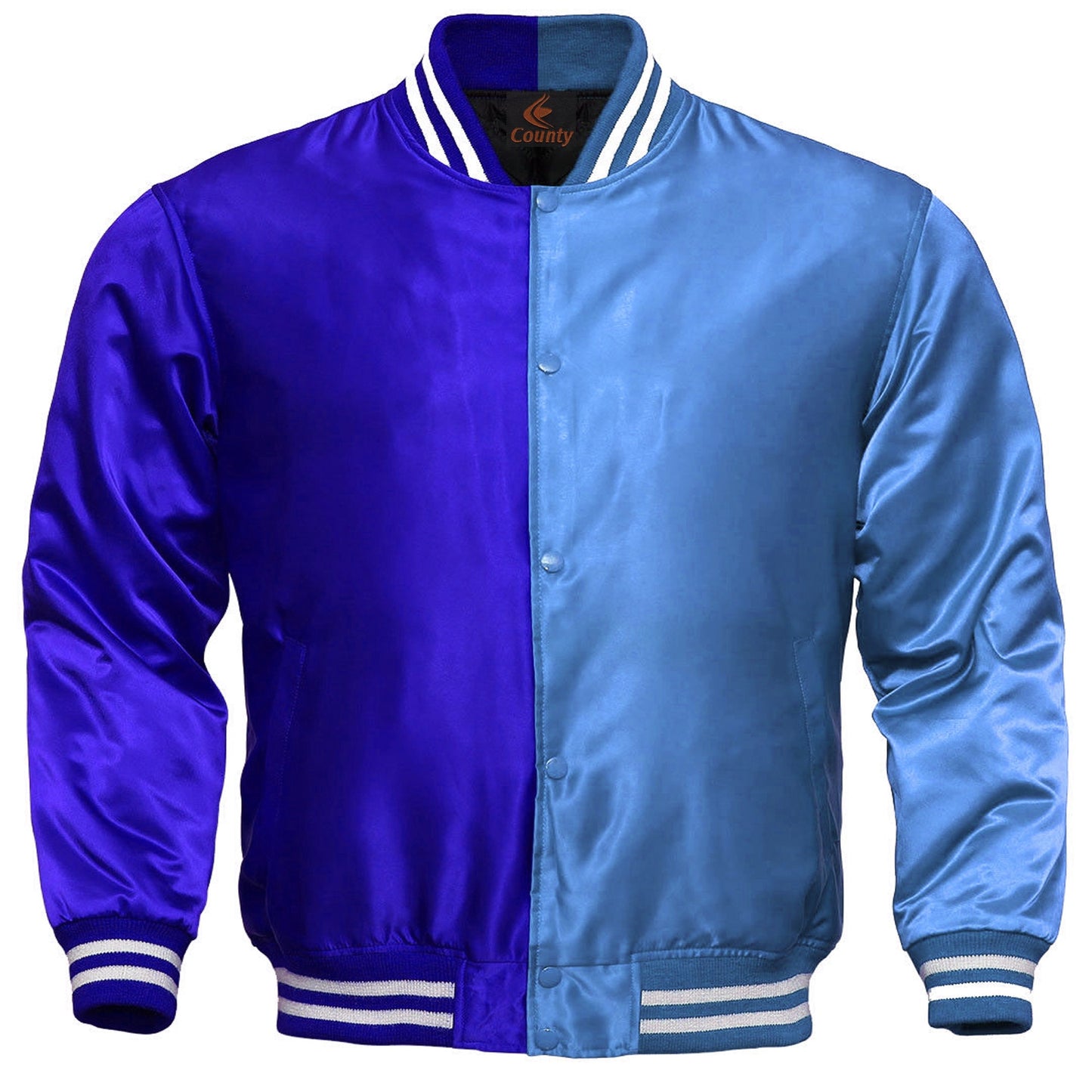 Mens Letterman Jacket Royal Blue Sky Blue Satin Jacket Team Varsity Jackets