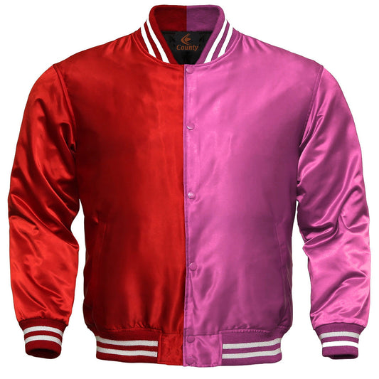 Varsity Jacket Women Red Pink Satin Jacket Mens Jacket Varsity