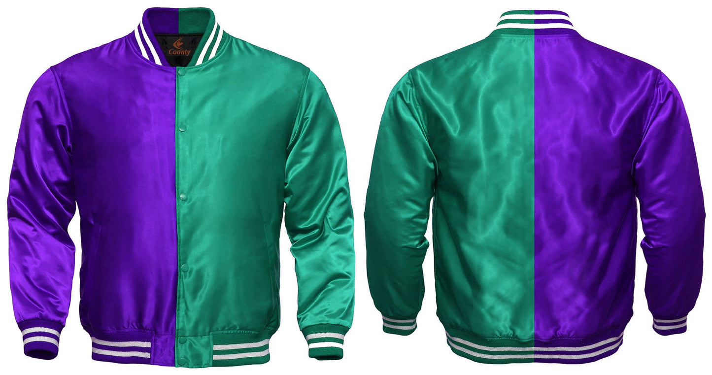 Custom Varsity Jackets Purple Kelly Green Satin Jacket Mens Letterman Jacket