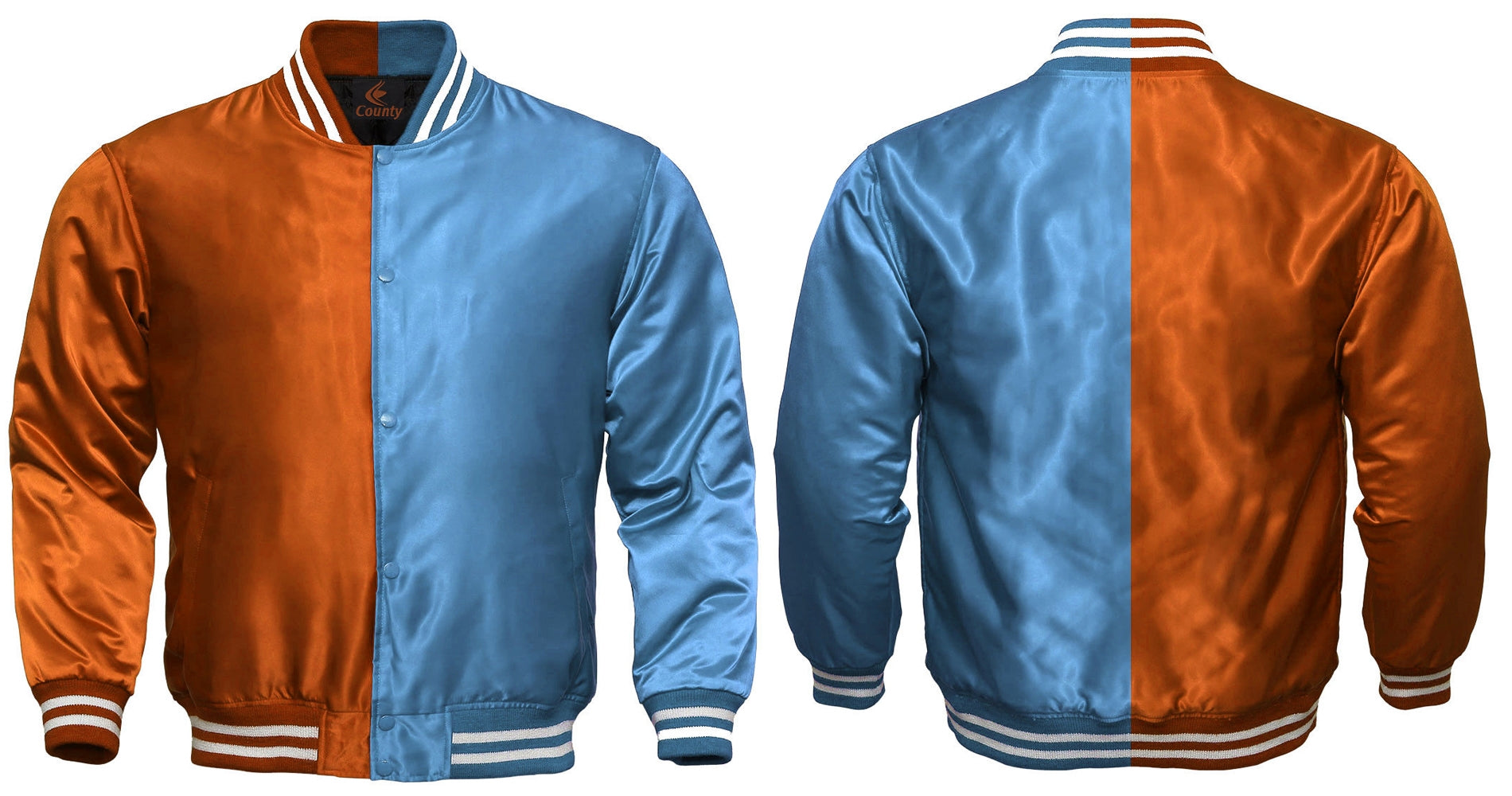 Team Varsity Jackets Orange Sky Blue Satin Jacket Letterman Jacket