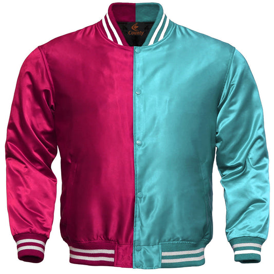 Personalized Varsity Jacket Hot Pink Tourquoise Satin Jacket Mens Letterman Jacket