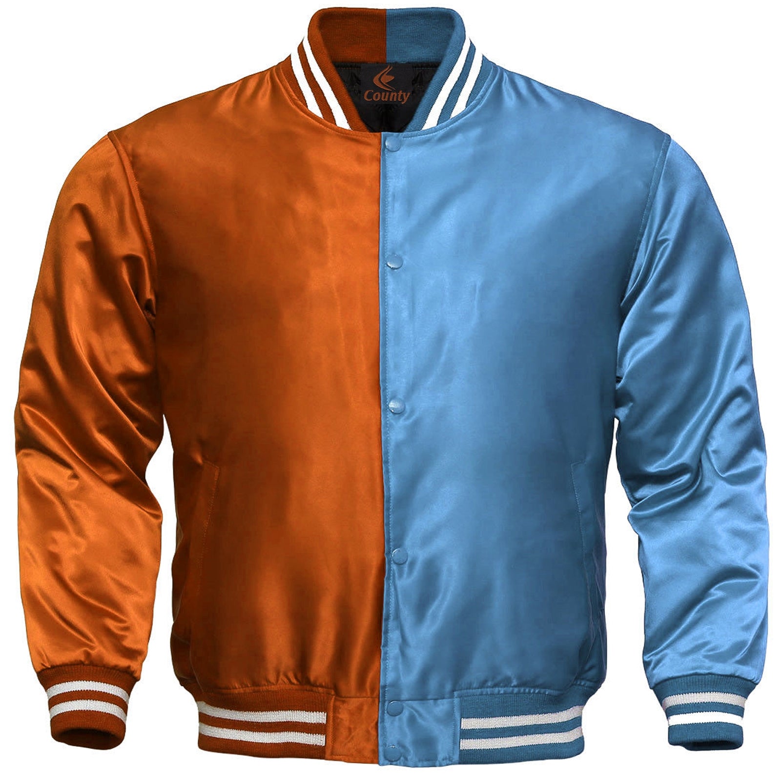 Team Varsity Jackets Orange Sky Blue Satin Jacket Letterman Jacket